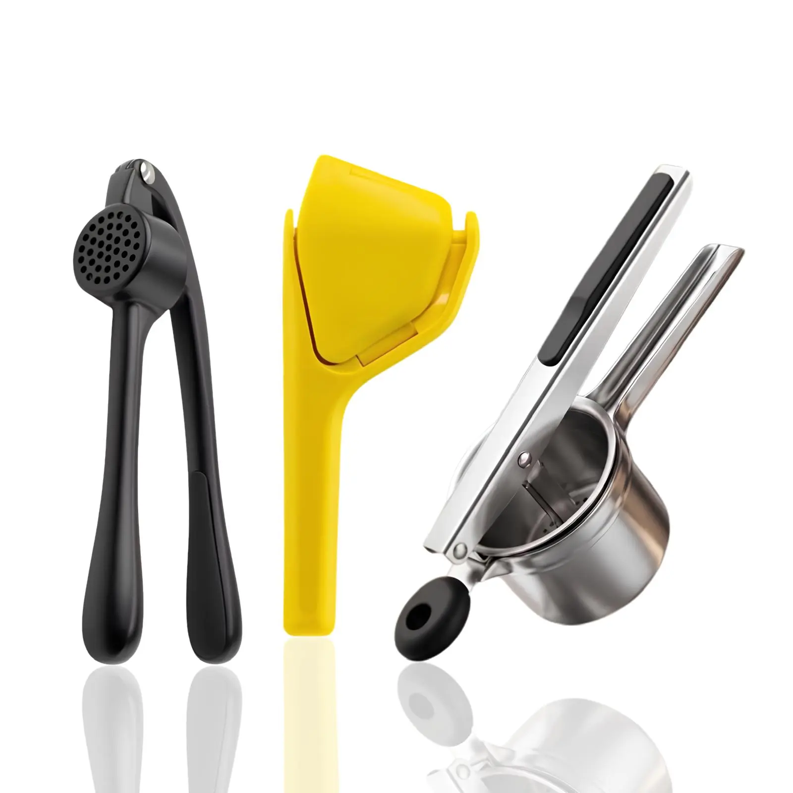 3pc Kitchen Hand Press Set - Garlic Press, Lemon Squeezer, and Potato Ricer - Manual Food Press Tools