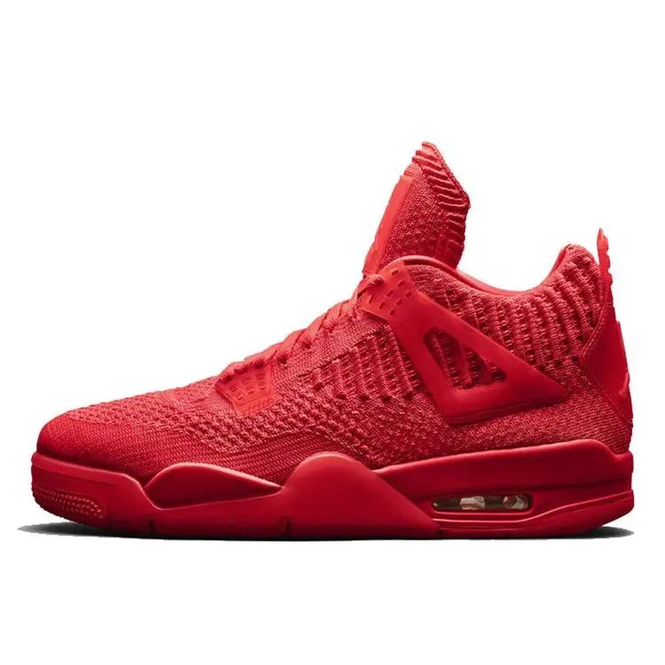 Men's Jordan 4 Retro Flyknit Red Casual Lace-Up Trainers, Available in US 10-EUR 44