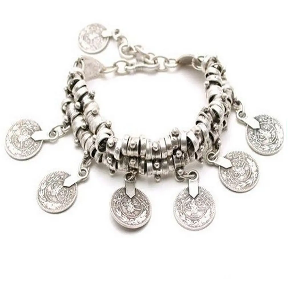 Elegant Gold Silver Coin Bracelet Anklet Geometric Alloy Electroplated 15cm Chain 9cm Adjustable for Comfortable Fit