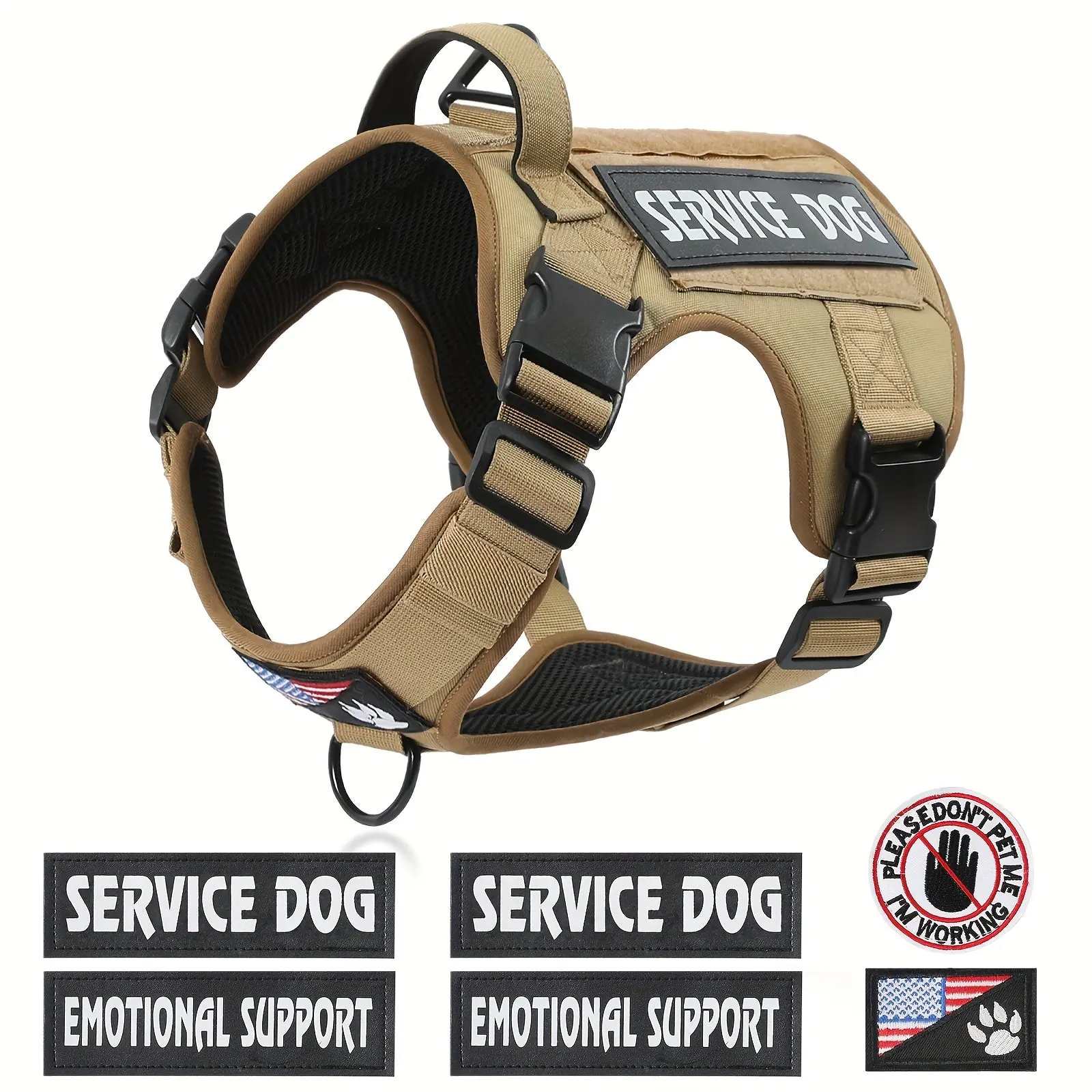Medium Large Tactical Dog Harness, Adjustable Military Emotional Support Service Dog Vest With Handle & Molle, No Pull ESA Dog Vest, 6 Tags For Working Hunting Training