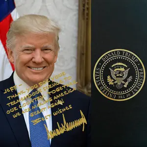 Donald Trump Gifts: Personalized Portrait, Official Signature, Custom Message, 8x10 High Quality Photo, Includes Gold Foil Folder & Seal