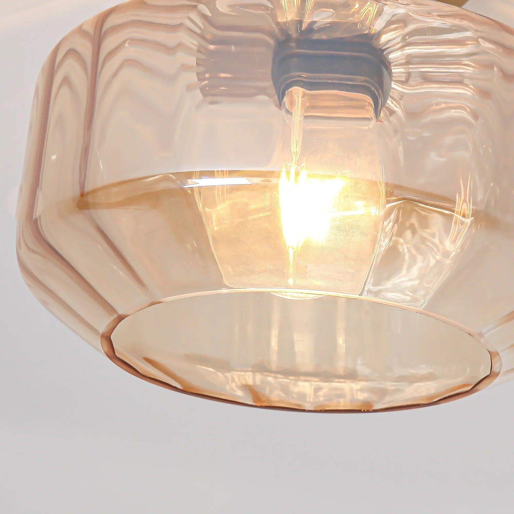 Modern Gold Semi-Flush Mount Ceiling Light | 9" Gerald Rippled Glass Lighting Fixture