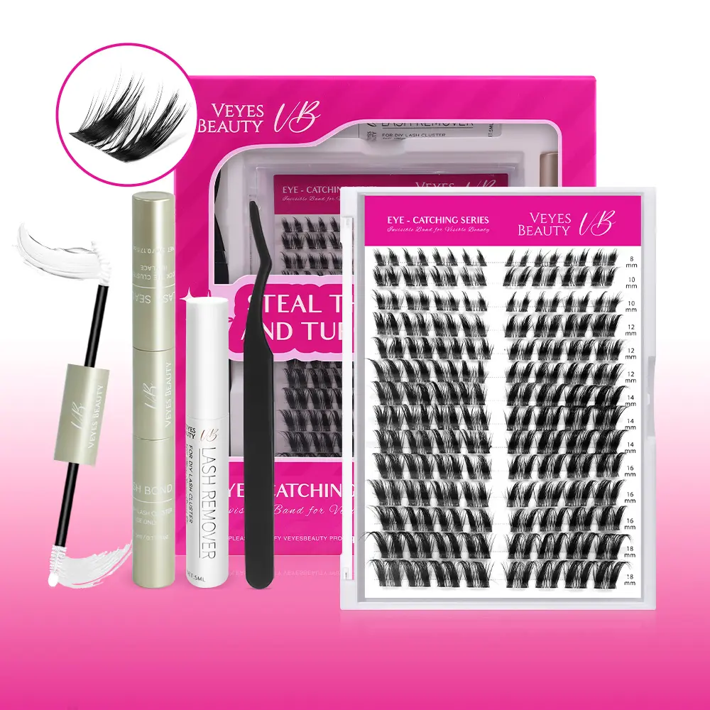 VEYESBEAUTY Velvet Wing Lashes Ultra-thin Invisible Band Cluster Lashes Kit sexy fox look Soft and Voluminous Eyelash Extensions Makeup Cosme