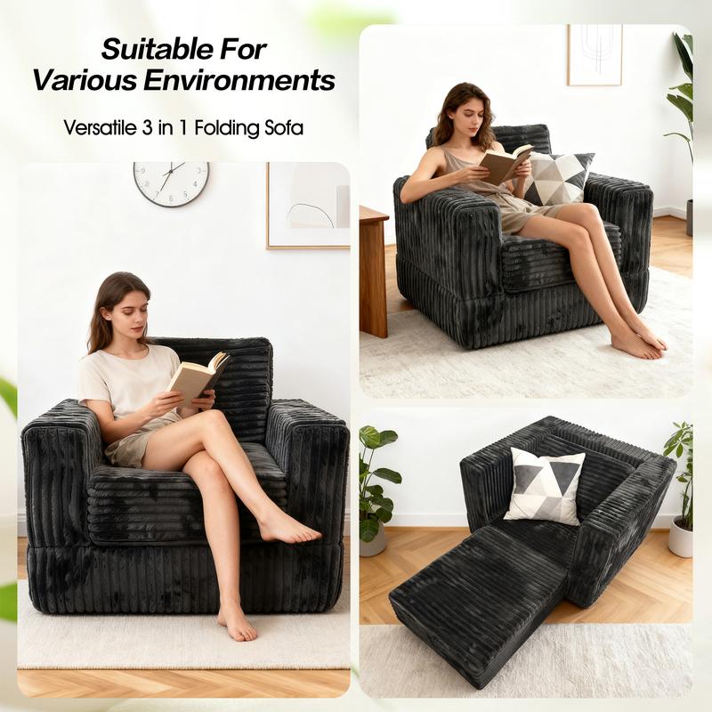Modern High-Density Foam Sofa Bed, couch for living room, No Assembly Required, Comfy Floor Recliner, Charcoal Grey cloud couch for living room bean bag chair sofa living room furniture