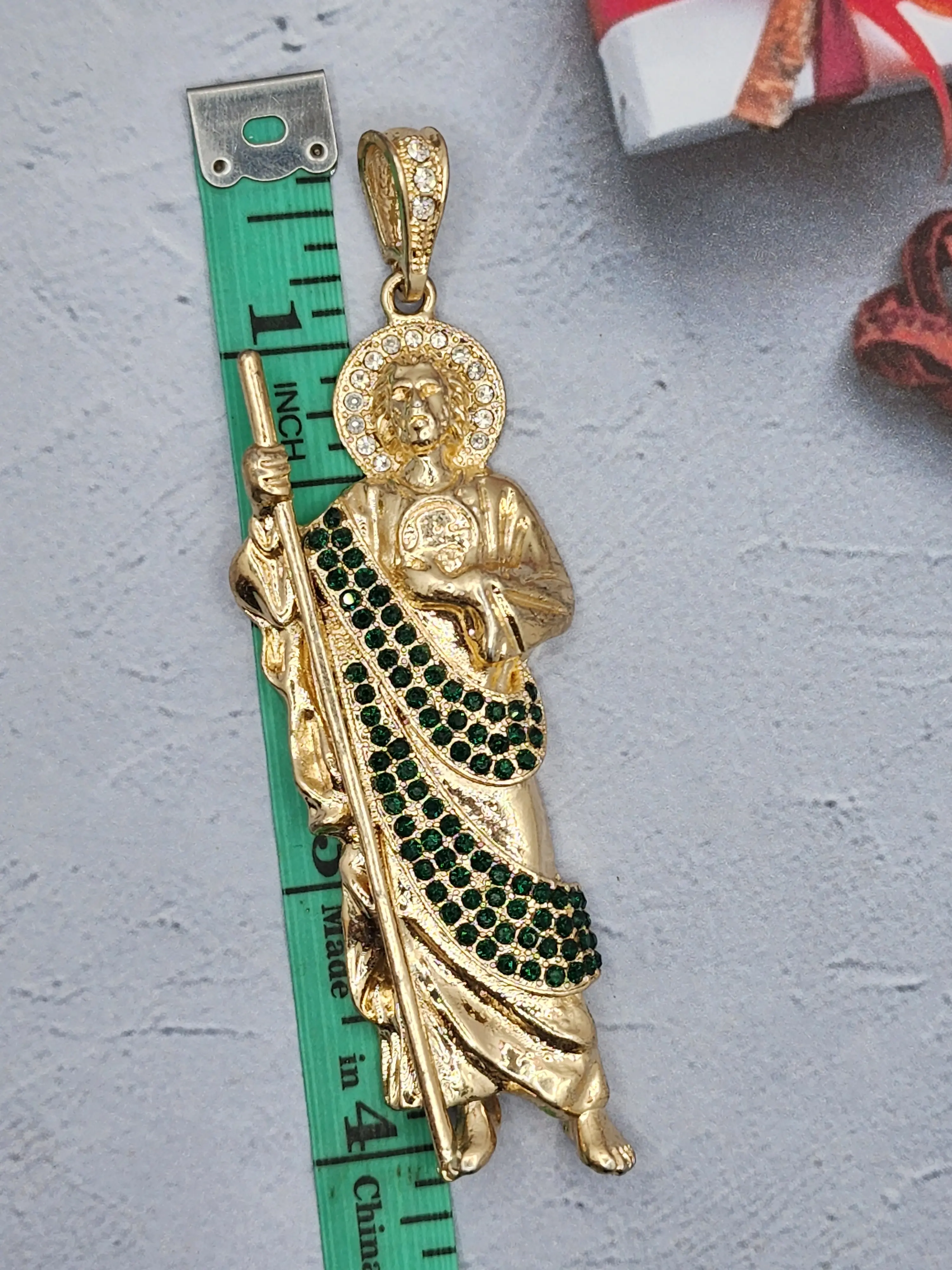 saint jude pendant religious style 4 inches gold plated big saint jude pendant religious style 4 inches gold plated big