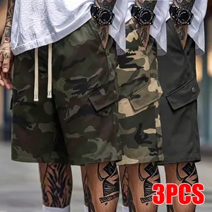 3-Pack Men's Camouflage Cargo Shorts Drawstring Waist Snap Button Flap Pockets Relaxed Fit Casual Streetwear Outdoor Summer Wear for Men