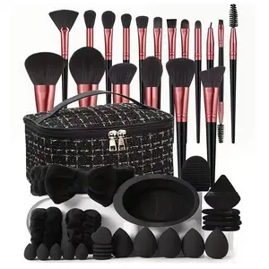 44-Piece Makeup Tool Set, Portable Cosmetic Bag & Brush Kit, Travel-Friendly Powder Puff, Essential Beauty Essentials