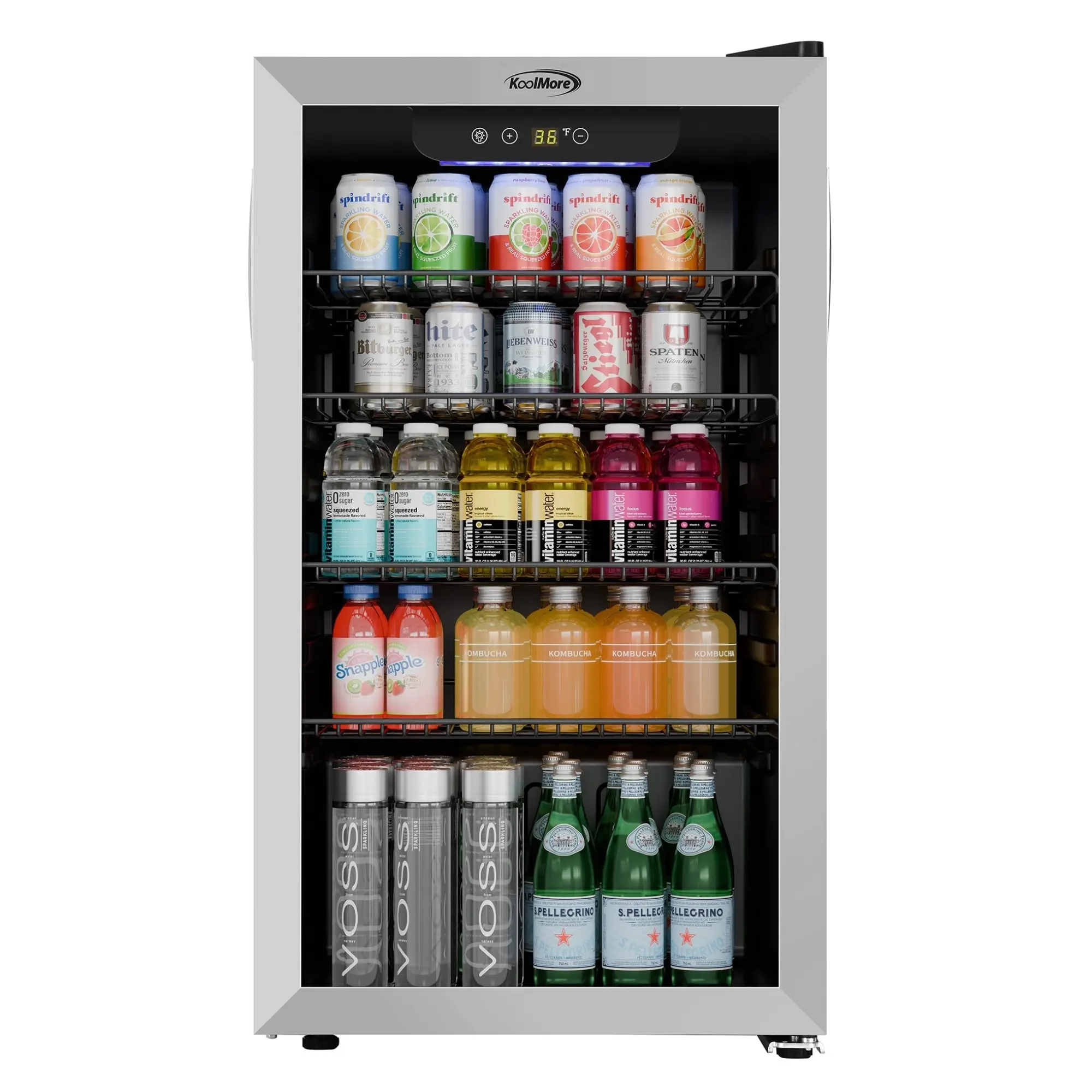 18 in. 3.2 Cu. Ft. Beverage Refrigerator Merchandiser - Stainless Trim, Tempered Glass, Durable Tempered Glass Door, Touch Panel, Digital Display Refrigerator (116.5 kwh per year, KM-BR32SS)