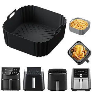 Silicone Air Fryer Liners For 5-8qt  8.8inch Square Reusable Basket Af141 Af142 Af181 Af182 Cosori Chefman Instant Pot Other 5 5.5 6 6.5 7 7.5 8 Quart