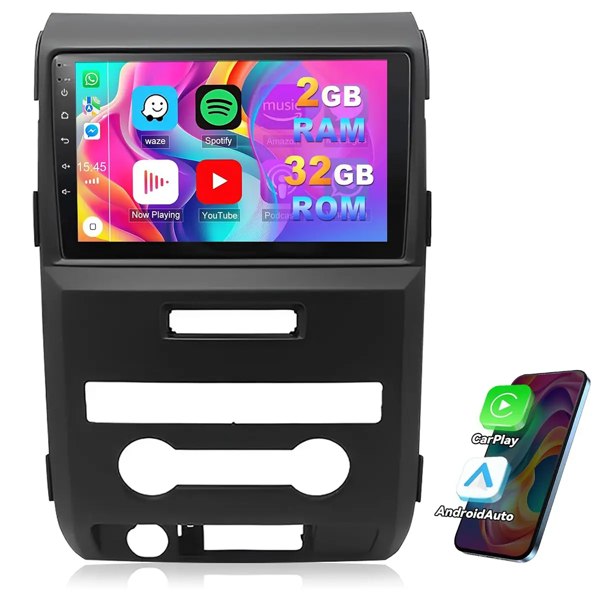 9 Inch Car Stereo for 2009-2014 Ford F150 | Wireless CarPlay & Android Auto | 2+32GB GPS Navigation Bluetooth WiFi Touchscreen SWC Head Unit