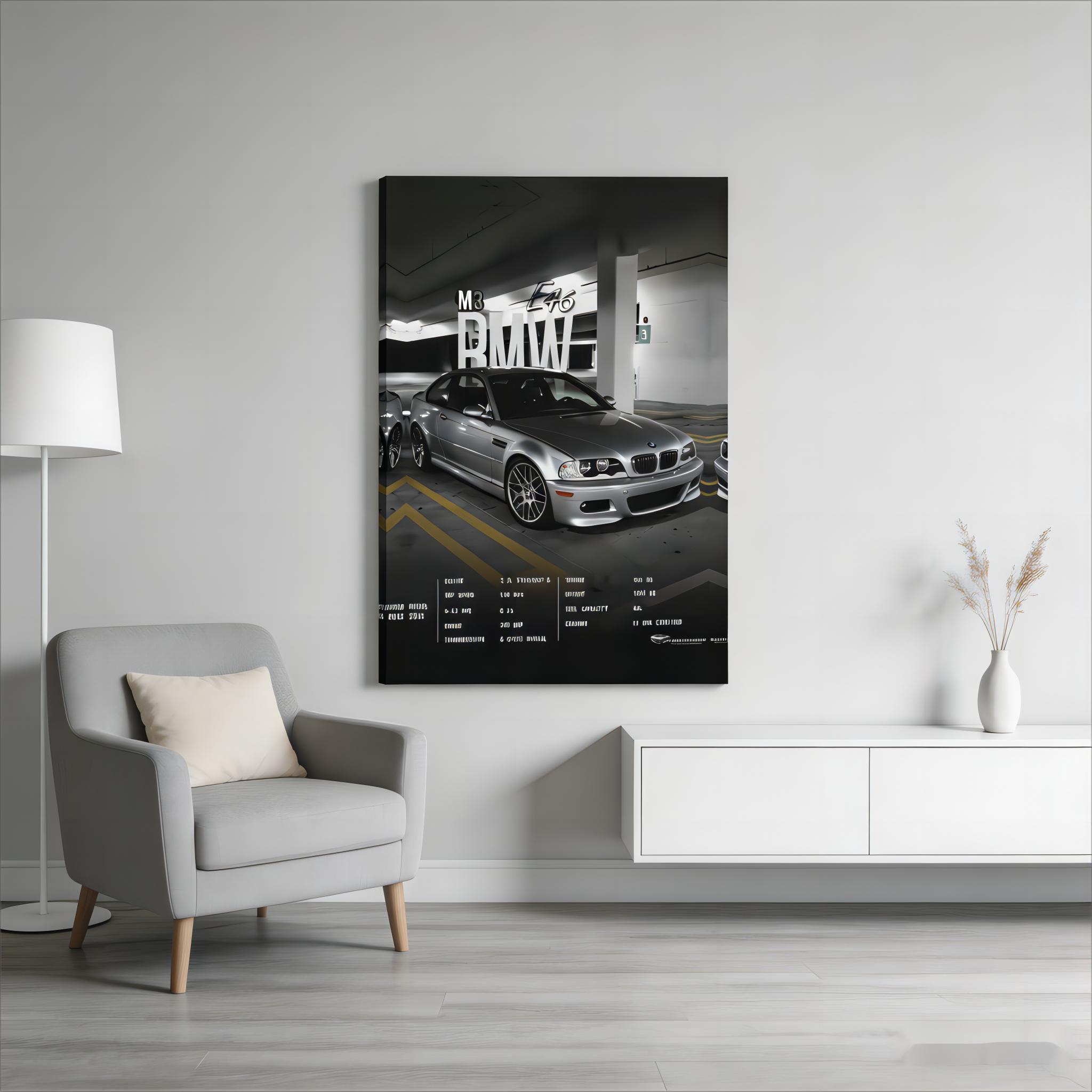 BMW E46 M3 High Performance Car Poster, Modern Canvas Wall Art Decor, Ideal Gift for Car Enthusiasts, Suitable for Living Room, Bedroom, Study, Gaming Room
