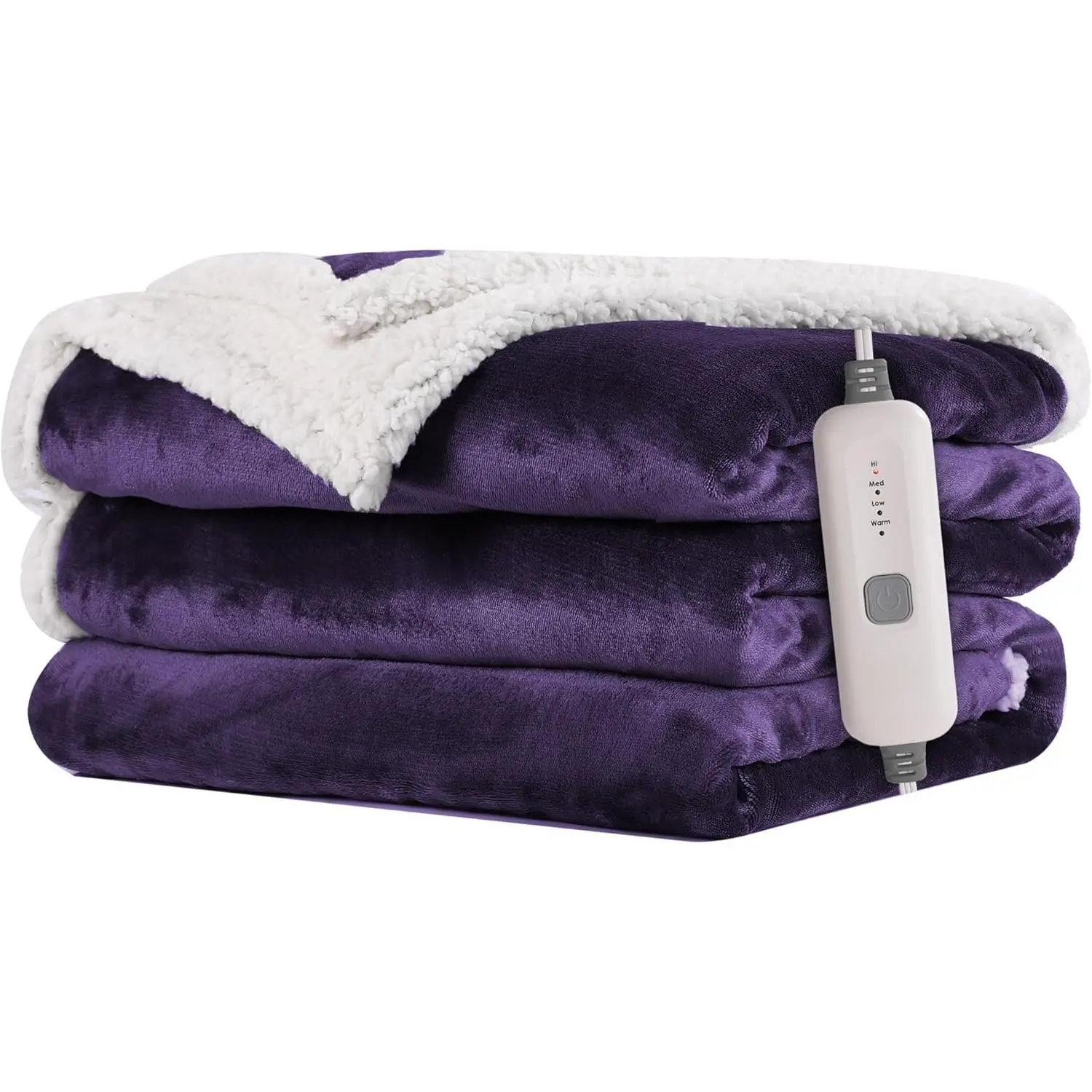 Electric Heated Blanket Flannel & Sherpa 50"x60" Throw Size - 4 Heat Levels, 10H Auto Shut Off, Fast Heating, Cozy and Comfortable, Warm Gifts, Machine Washable - Purple