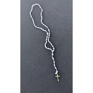 White Knotted Rosary with Nickel Crucifix - Small