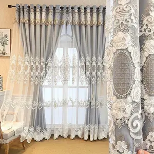 1pc High-Grade American Style Embossed Double-Layered Unified Gauze Curtain With Lace Embroidery For Bedroom Or Living Room Light-Blocking,Bedroom Living Room Sunscreen