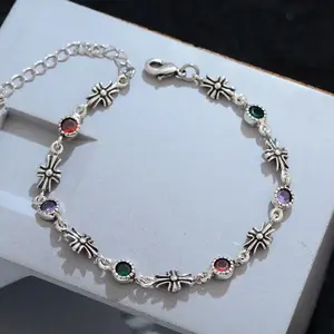High-end color zircon cross bracelet women's light luxury cold style retro temperament trendy accessories