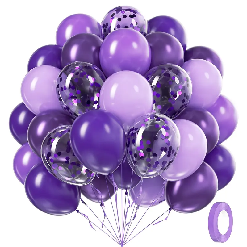 60pcs 12-Inch Light Dark Purple Metallic Finish Balloons Set, Shiny Sequins, Metallic Latex Balloons, Balloon Party Supplies, Perfect for Theme Birthday Wedding Baby Shower Decorations, Balloon Arch Decoration, Balloon Garland