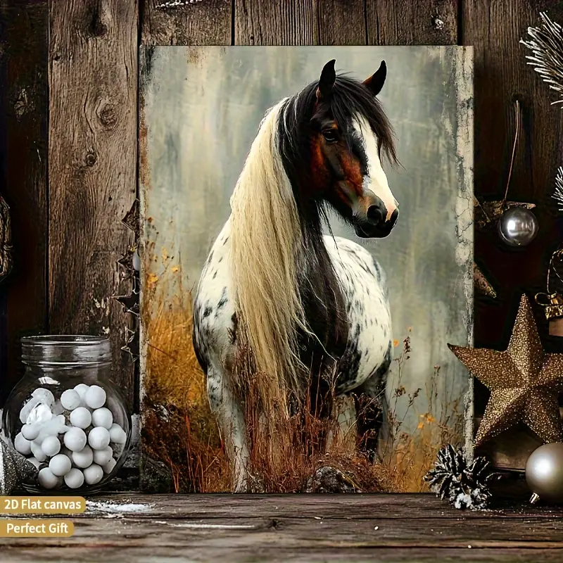 1 Piece Horse Wall Decoration Painting (With Frame or Without Frame Optional) - Elegant Galloping Horse Oil Painting, Solid Wood Frame with Neutral Tones, Suitable for Home, Office, and Corridor Decoration.A perfect gift for equestrian enthusiasts, f