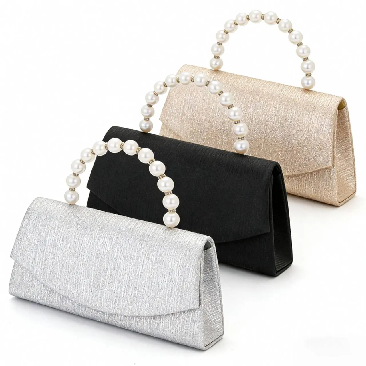 Slunza Pearl Handle Glitter Clutch Elegant Wedding & Prom Bag 2 Way Crossbody Evening Purse Slunza Pearl Handle Glitter Clutch Elegant Wedding & Prom Bag 2 Way Crossbody Evening Purse