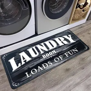 1pc Rubber Rug for Laundry, Vintage Simple Runner Rug ,Non-slip Washable Runner Mat for Bathroom 20"x47" Multicolor new long Black
