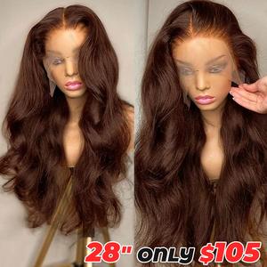 13x6 26 Inch Chocolate Brown Lace Front Wigs Human Hair Body Wave Lace Front Wigs Pre Plucked With Baby Hair Natural Hairlin
