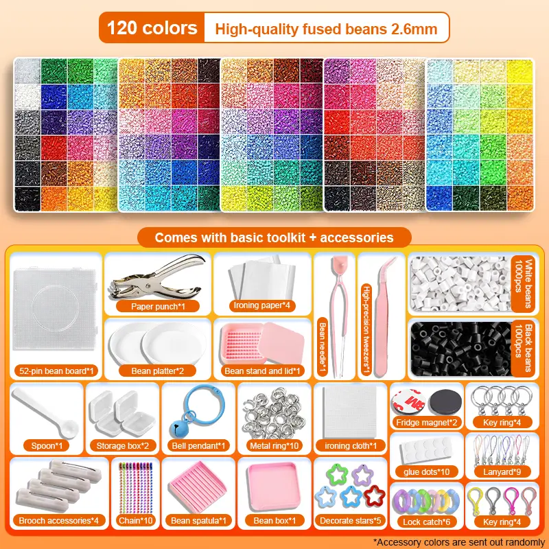 [Halloween Gift]144-Color 2.6mm Fuse Beads Kit, 3D Pixel Puzzle Beads DIY Craft Set with Pegboards, Ironing Paper, Tweezers & Full Accessories, Pixel Art, Bead Art, Keychains, Charms, Room Decor & Creative Gifts,Great Gift for Craft lovers