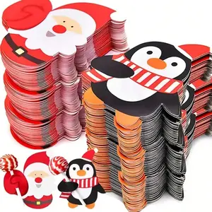 50 Christmas Lollipop Cards Santa & Penguin Candy Holder, Holiday Party Decorations, Wedding Birthday Gifts, Festive Treat Packaging