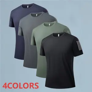 Men’s Summer Quick-Dry Short-Sleeve T-Shirt — Sporty Casual, Versatile Three-Strip Reflective Design for Daily Commuting, Outdoor Running, and Fitness, Breathable