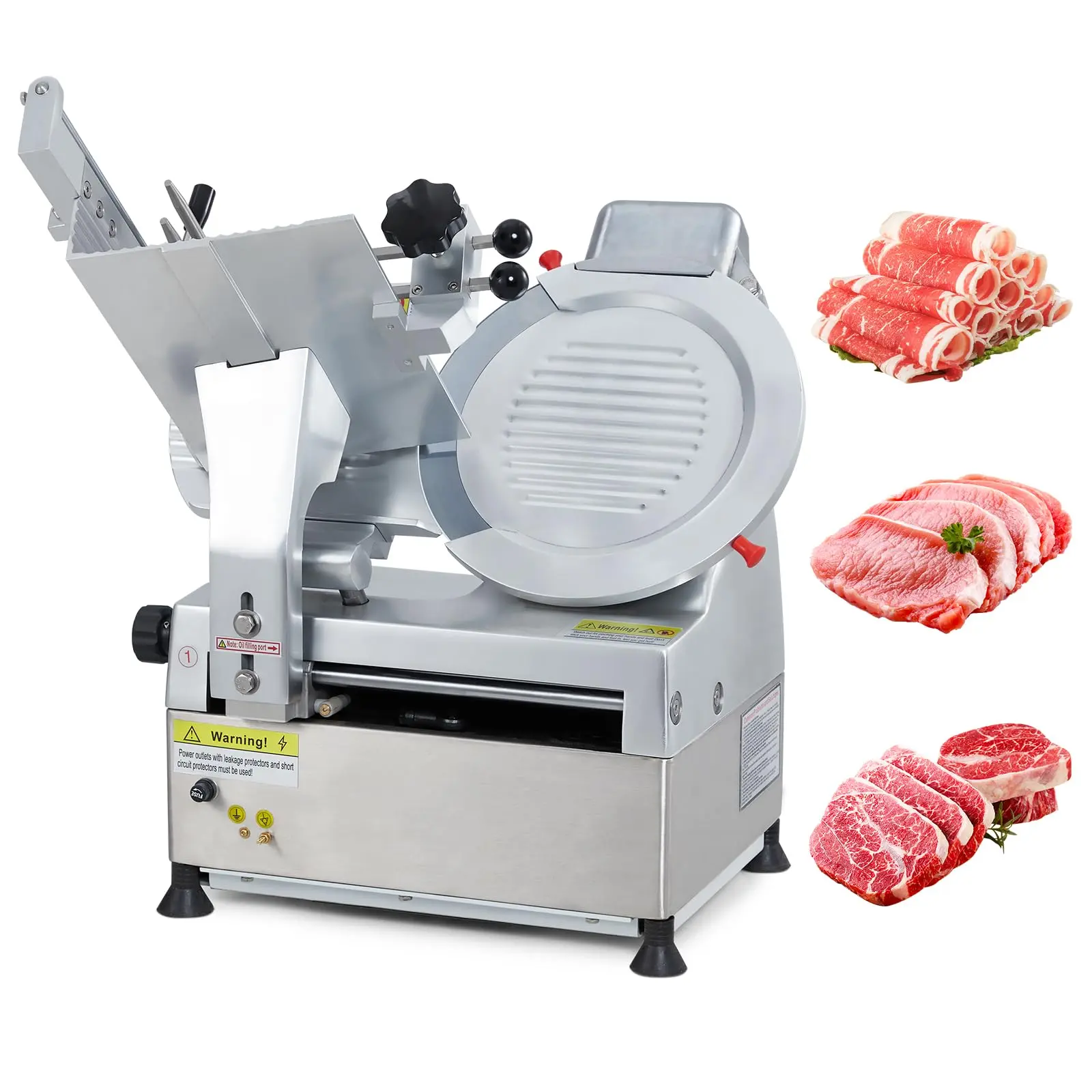 GARVEE Automatic Meat Slicers: 550W and 240W Models with Carbon Steel and Stainless Steel Blades, Adjustable Thickness from 0-15mm for Home and Commercial Use, Ideal for Slicing Meat, Cheese, and Bread.