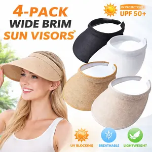 4-Pack Women's Wide Brim Sun Visor Hats – UPF 50+ UV Protection Golf Visors with Secure Clip, Breathable Summer Outdoor Hat for Tennis, Running, Beach