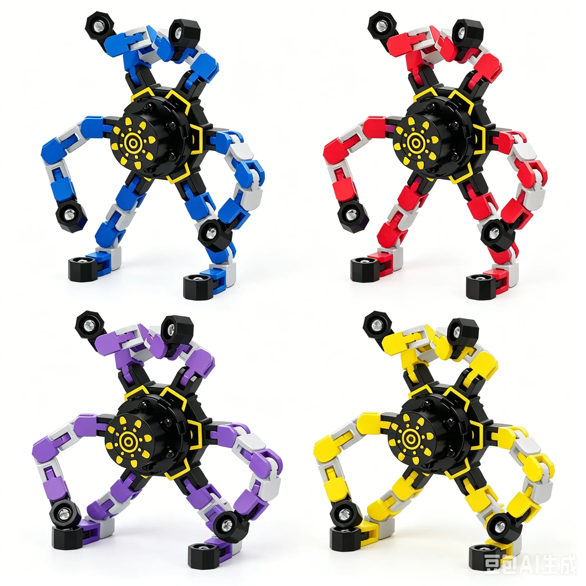 4PCS Transforming Mecha Spider Fidget Spinner Set, Fingertip Spin Desk Toys for Stress Relief, Focus and Anxiety Relief, Interactive Robot Toy for Kids Adults