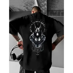 Men's Anubis Egyptian God of the Dead & T-Shirt - Ancient Egyptian Mythology Print, Loose Fit Breathable Short Sleeve Tee with Anubis Jackal for Costume Parties & Casual Wear