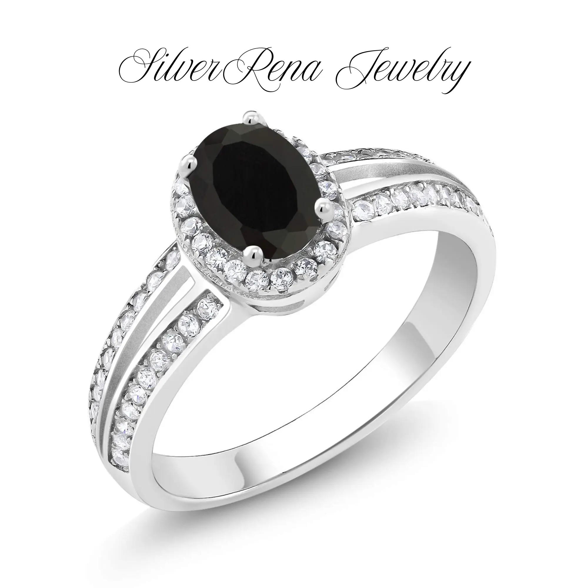 S925 Sterling Silver Synthetic Obsidian Ring with Exquisite 1CT Lab Created Diamonds, Luxurious Fashion and Romantic for Lover, Women, Girls, Girl friend as Engagement&Wedding Gift, Perfect for Daily Wear and Birthday Party