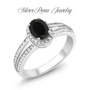 S925 Mother's Day Sterling Silver Synthetic Obsidian Ring with Exquisite 1CT Lab Created Diamonds, Luxurious Fashion and Romantic for Lover, Women, Girls, Girl friend as Engagement&Wedding Gift, Perfect for Daily Wear and Birthday Party