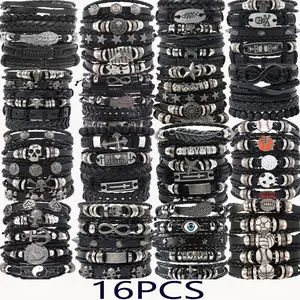 Mixed 16pcs/Set Men'S Bangle Bangle Bracelet Set, Handwoven Adjustable Bangle Bracelets, Holiday Gift