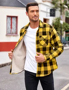 COOFANDY Men's Sherpa Lined Flannel Shirt Jacket Long Sleeve Button Up Fleece Plaid Shirts