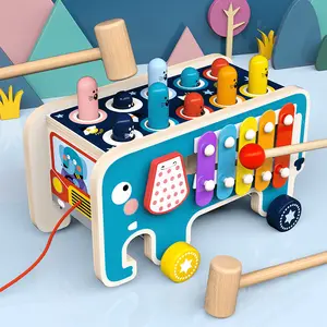 Montessori Early Education Sensory Children's Early Education Five-in-One Multi-Functional Whack-A-Mole Positioning Game Baby Knocking Piano Wooden Early Education Educational Toys