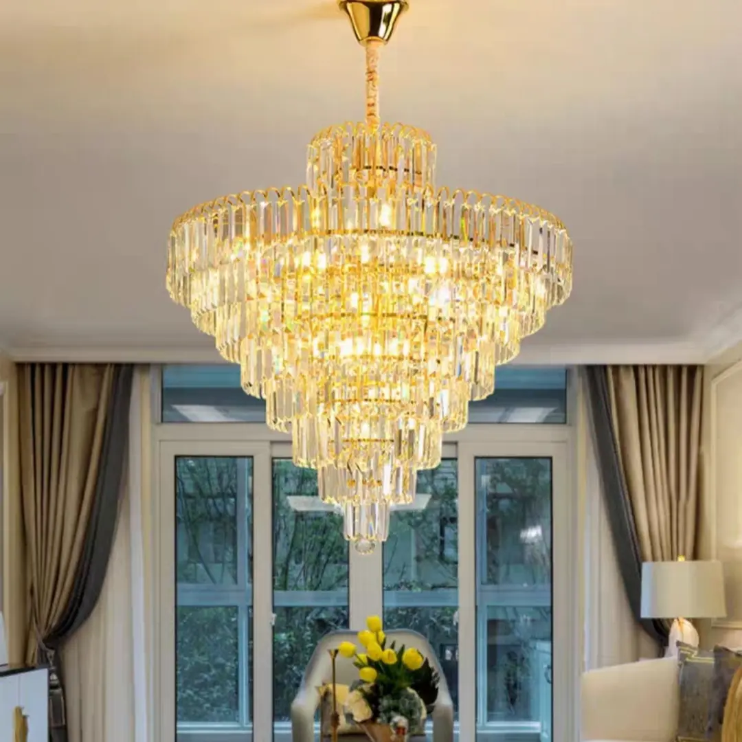 Elegant Modern K9 Crystal Chandelier, LED Ambient Ceiling Mount Light, Indoor Use Glass Pendant Lighting Fixture