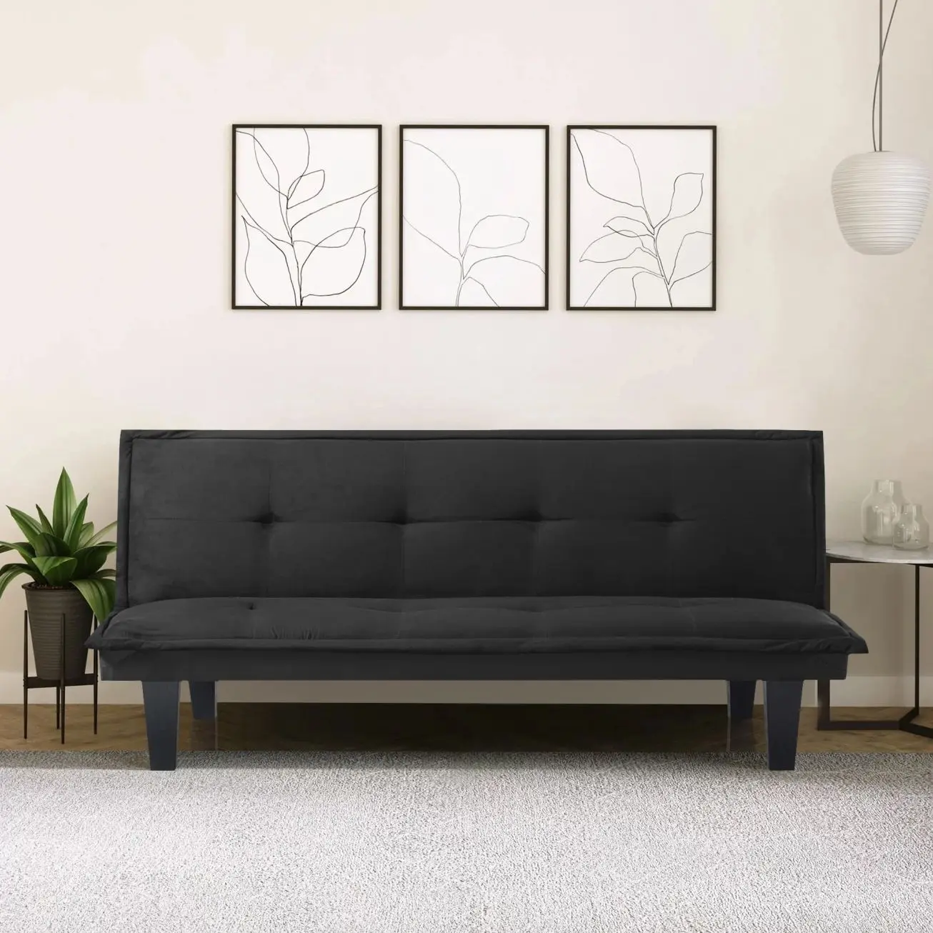Modern Faux Suede Convertible Futon Sofa Bed,Upholstered Futon Couch with 3 Adjustable Backrest Angles,Suitable for Apartment,Living Room,Small Space,Black