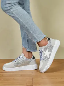 Fashionable Star Decor Lace Up Low Top Sneakers, Casual Comfortable Breathable Sports Shoes, Female All-match Round Toe Shoes for Daily Wear, Trainer