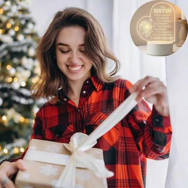 2D Heart Shaped Sister Night Light, Sunflower Decorative LED Table Lamp with Inspirational Quote, Personalized Birthday Christmas Gift for Sister, USB Powered Warm White Desk Lamp for Bedroom Living Room