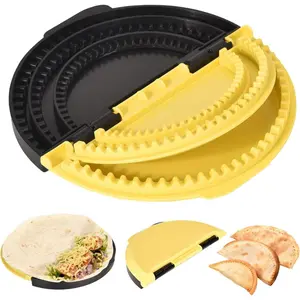 Three-in-one corn tortilla sealer, adjustable edge presser, double-sided DIY sandwich making mold, suitable for 6in, 8in, 10in tortillas, multi-size burritos, hand pies, reusable dough sealing tool, kitchen u pocket pie maker pig cookie cutter Glass Deep