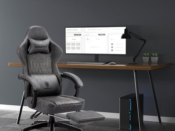 Dowinx Gaming Chair Breathable PU Leather Gamer Chair, Ergonomic Computer Chair with Massage Lumbar Support and Footrest