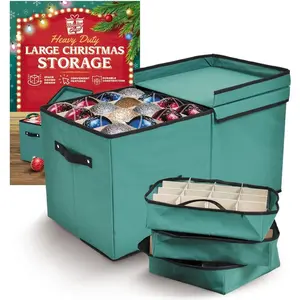 Christmas Ornament Storage with 8 Tray - Christmas Storage Container with Dividers  for  Decorations- Fits 128  Ornaments - -Proof Fabric