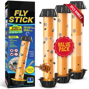 Sticky Fly Trap Sticks for Flying Insects, Indoor and Outdoor Adhesive Catcher for Gnats, Mosquitoes and Wasps, 3 Pack