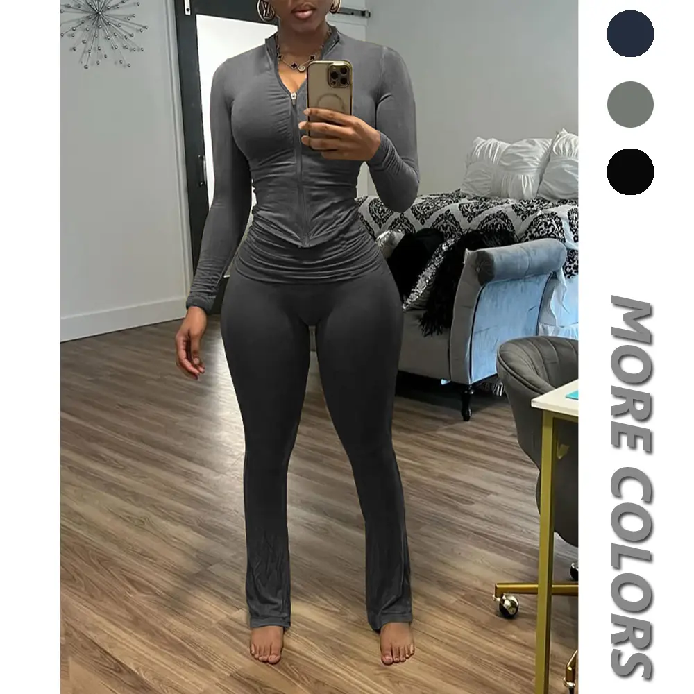 Two Piece Outfits For Women Workout Set Long Sleeve Tracksuit Zip Up Sweatsuits Bodcyon Tracksuit Jogger Sets 2 Piece Zip Up Jacket and High Waisted Leggings Sweatsuits