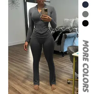 Two Piece Outfits For Women Workout Set Long Sleeve Tracksuit Zip Up Sweatsuits Bodcyon Tracksuit Jogger Sets 2 Piece Zip Up Jacket and High Waisted Leggings Sweatsuits