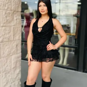 Ruffle Romper Night Out - Burgundy Lace Halter Top with Tiered Ruffles and Cutout Detail for Stylish Night Out