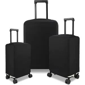 3 count Suitcase Cover Set - Fashion Luggage Protector Fits 18-30 Inch Luggage (Black-3pcs, S/M/L)