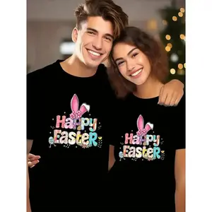 Happy Easter, Alphabet couple shirt, Beautiful Flowers Bunny Easter Couple Shirtt, Family Shirt, Fun Couple Shirt, Holiday Shirt, Easter Print, Lovely Couple Shirt