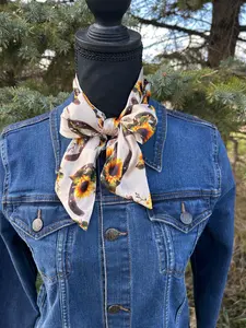 Western Skinny Scarf Satin Cowgirl Neck Tie Silky Wildrag Bandana Women Rodeo Outfit Accessory Sunflower Horseshoe Neckerchief Ponytail